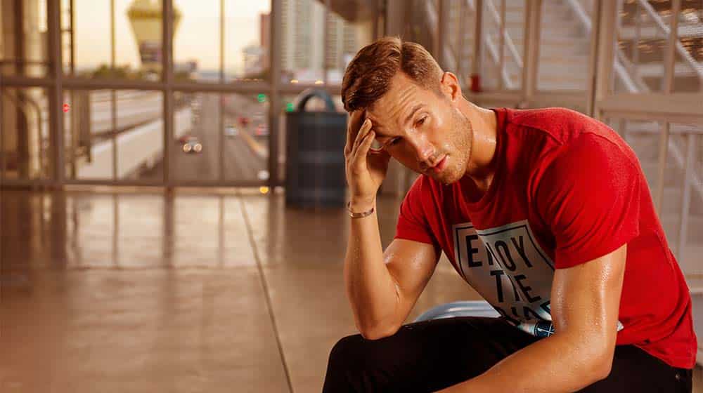 Man sweating on Las Vegas Strip