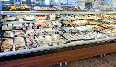 Pastry case in bakery