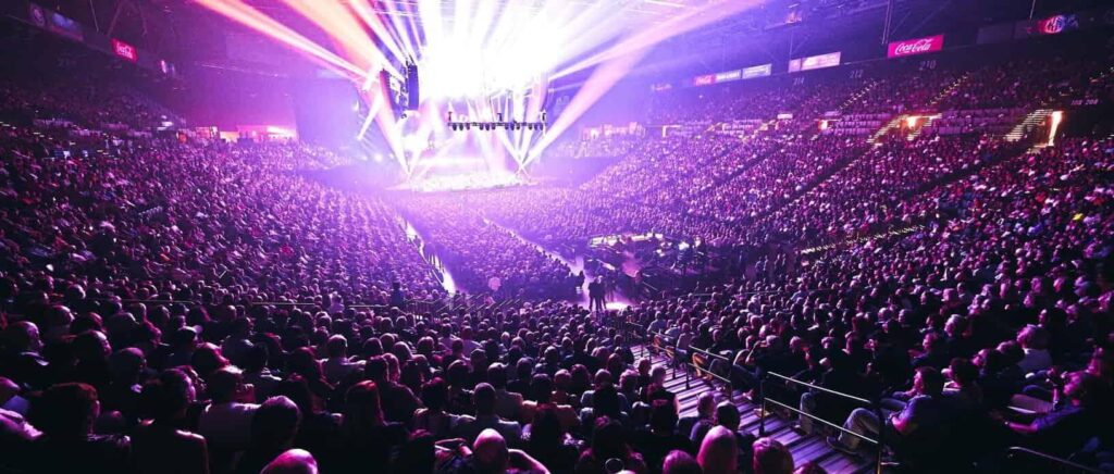 Music concert with large crowd 