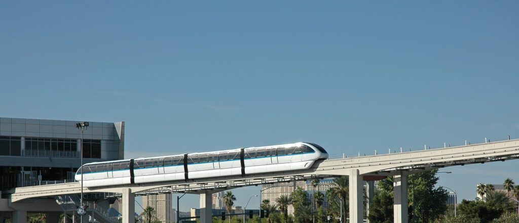 The LV Monorail in Las Vegas during the day.