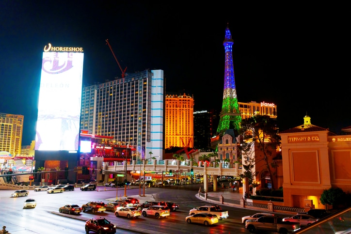 Las Vegas Strip Night View With Horseshoe And Eiffel Tower