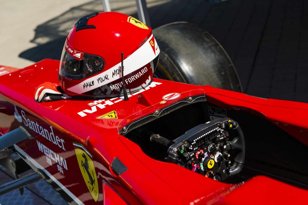 viv, Ukraine - Juny 6, 2015: Cockpit of the Ferrari F1 bolide on display at in the championship of Ukraine drifting in Lviv.
