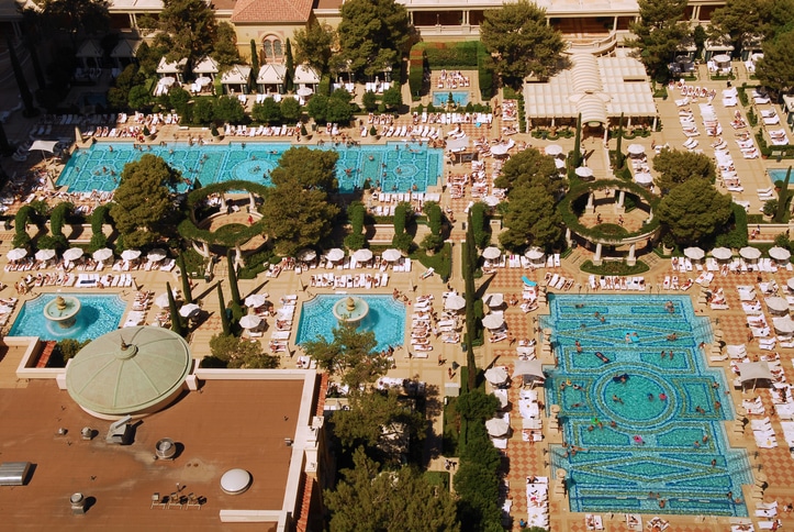 Aerial view of swimming pools at the Bellagio Hotel in Las Vegas